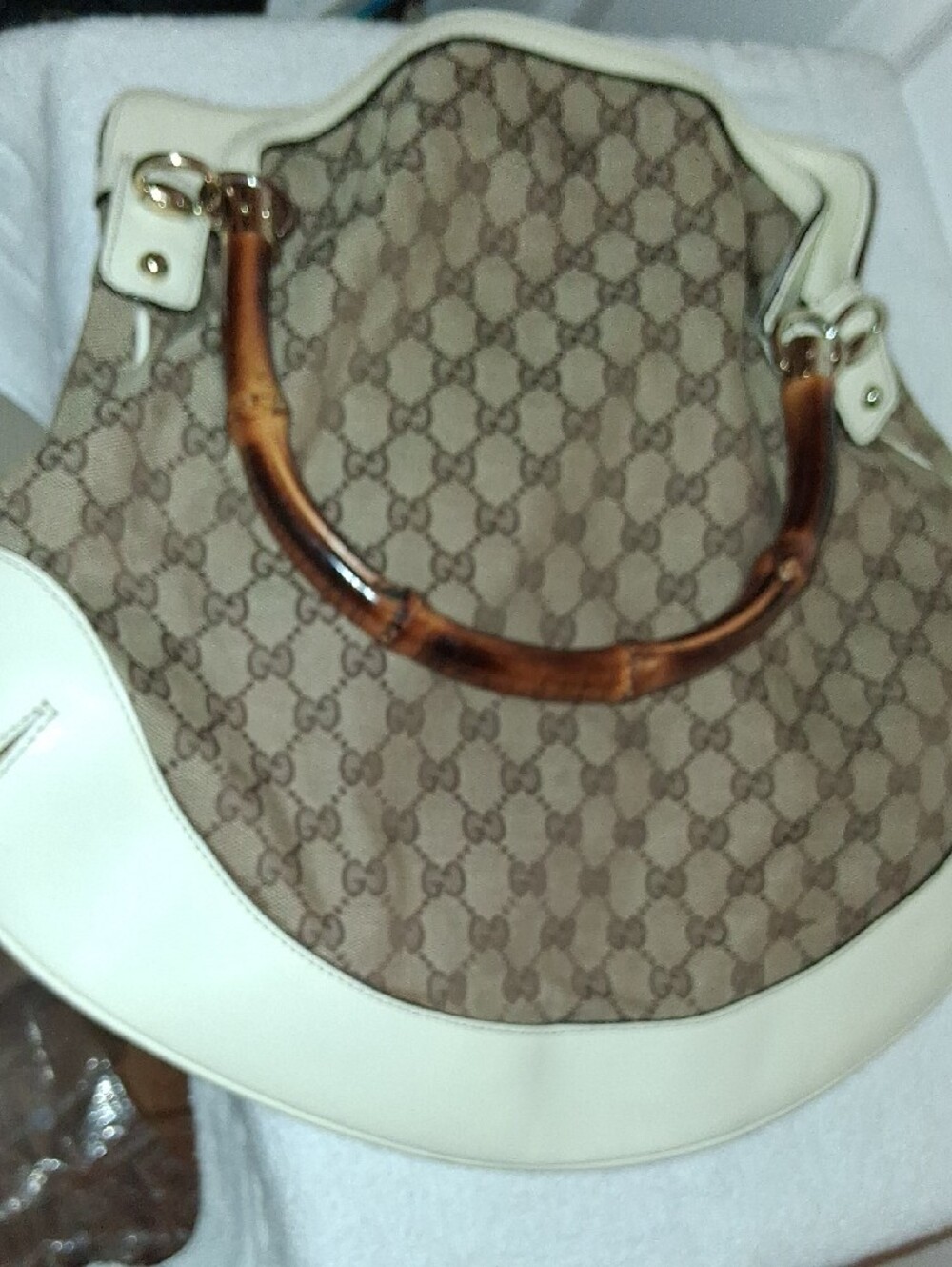 Gucci Brown GG Canvas Hobo with Bamboo Handle and Cream Trim - Picture 10 of 13